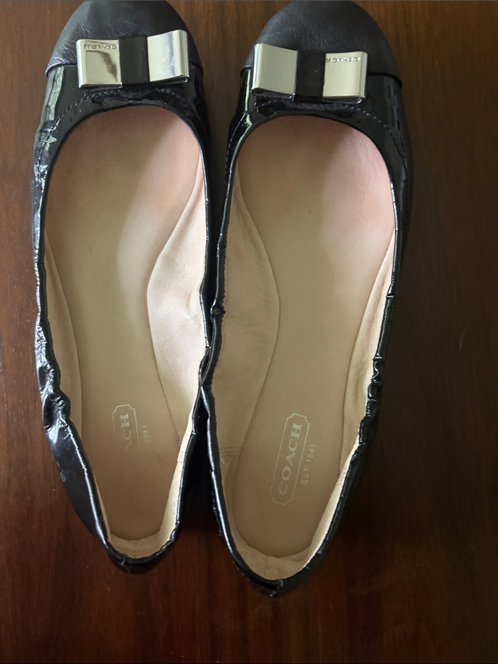 Coach Black Patent Leather Bow Detail Ballet Flats